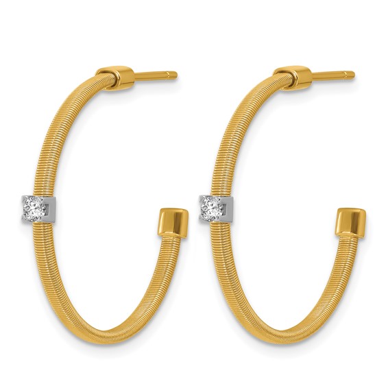 Herco 18K Two-tone Polished and Textured Diamond C-Hoop Post Earrings