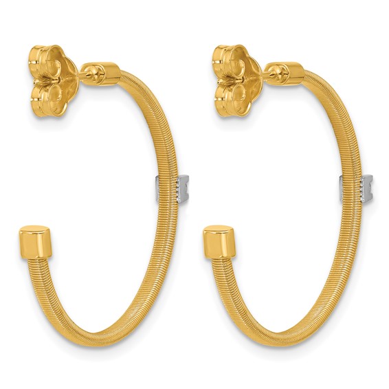 Herco 18K Two-tone Polished and Textured Diamond C-Hoop Post Earrings