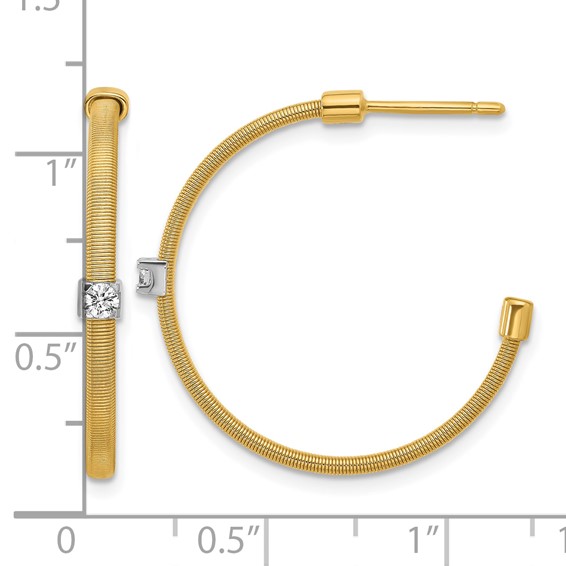 Herco 18K Two-tone Polished and Textured Diamond C-Hoop Post Earrings