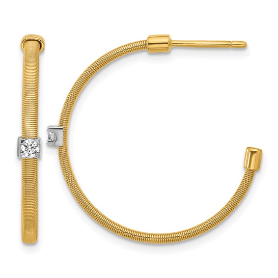 Herco 18K Two-tone Polished and Textured Diamond C-Hoop Post Earrings