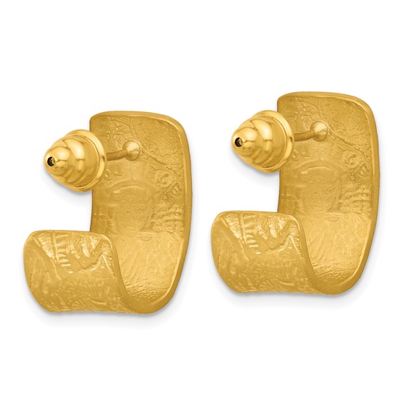 Herco 18K Solid Satin Textured Diamond Coin Design Post J-Hoop Earrings