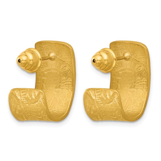 Herco 18K Solid Satin Textured Diamond Coin Design Post J-Hoop Earrings