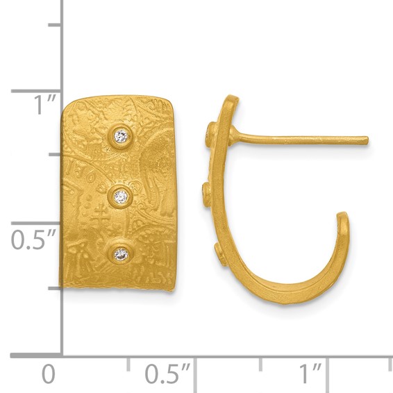 Herco 18K Solid Satin Textured Diamond Coin Design Post J-Hoop Earrings