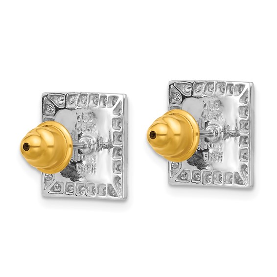 Herco 18K Two-tone with 24k Accent  Polished and Satin Textured Diamond Square Post Earrings