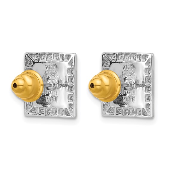 Herco 18K Two-tone with 24k Accent  Polished and Satin Textured Diamond Square Post Earrings