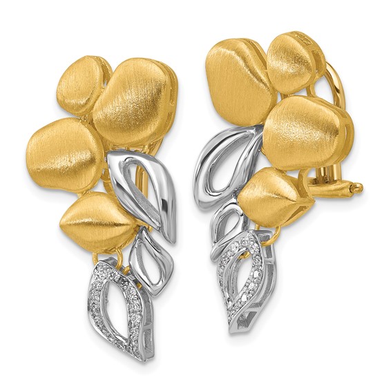 Herco 18K Two-tone Polished and Satin Fancy Diamond Omega Back Post Dangle Earrings