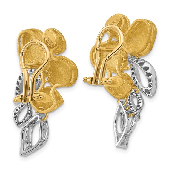 Herco 18K Two-tone Polished and Satin Fancy Diamond Omega Back Post Dangle Earrings