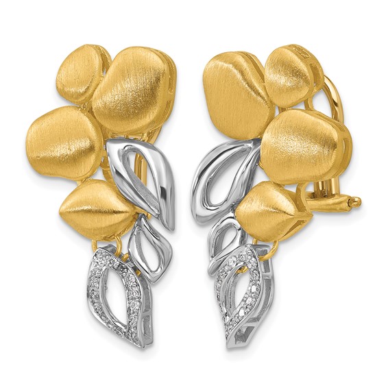 Herco 18K Two-tone Polished and Satin Fancy Diamond Omega Back Post Dangle Earrings