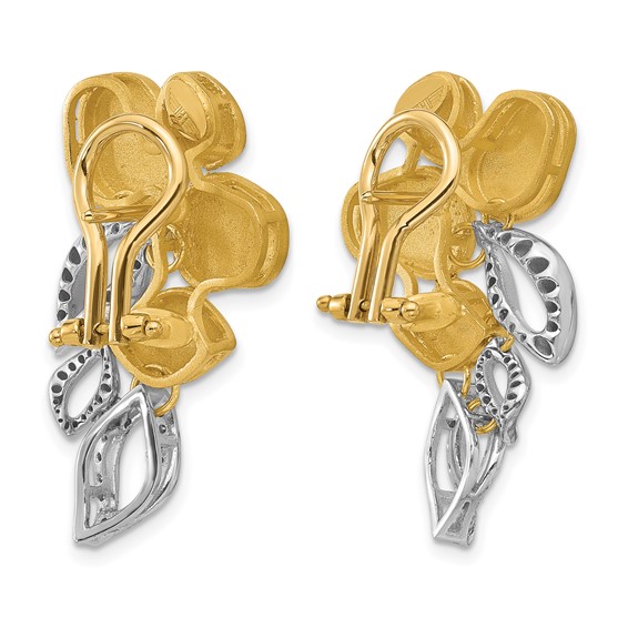 Herco 18K Two-tone Polished and Satin Fancy Diamond Omega Back Post Dangle Earrings