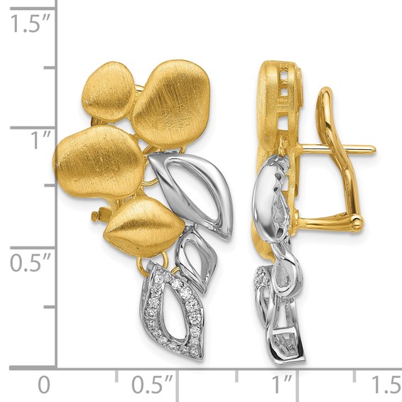 Herco 18K Two-tone Polished and Satin Fancy Diamond Omega Back Post Dangle Earrings