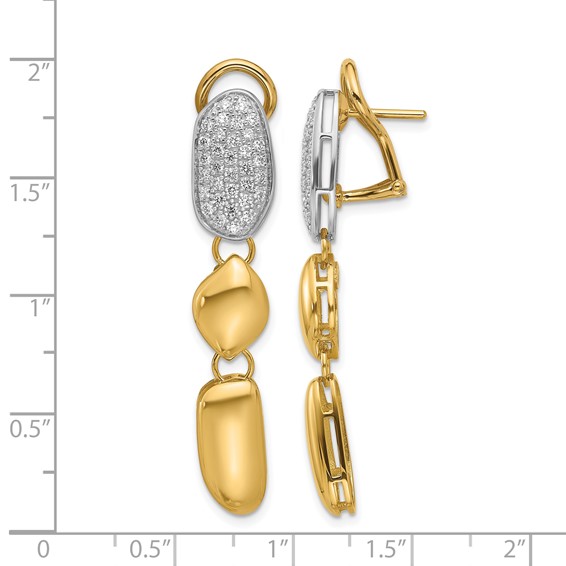 Herco 18K Two-tone Polished Fancy Diamond Omega Back Post Dangle Earrings