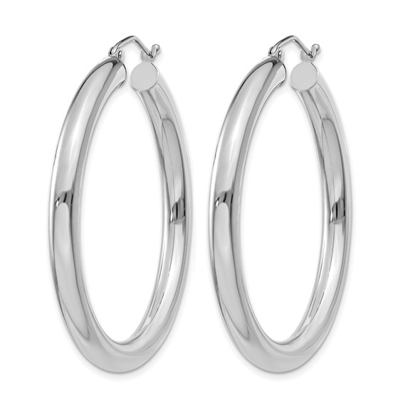 Herco 18K White Gold Rhodium-plated Polished 4x30mm Round Hoop Earrings