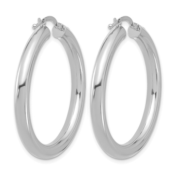 Herco 18K White Gold Rhodium-plated Polished 4x30mm Round Hoop Earrings
