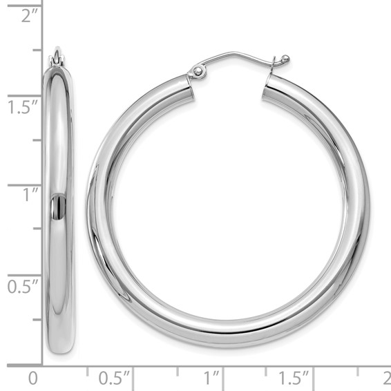 Herco 18K White Gold Rhodium-plated Polished 4x30mm Round Hoop Earrings