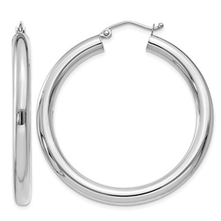 Herco 18K White Gold Rhodium-plated Polished 4x30mm Round Hoop Earrings