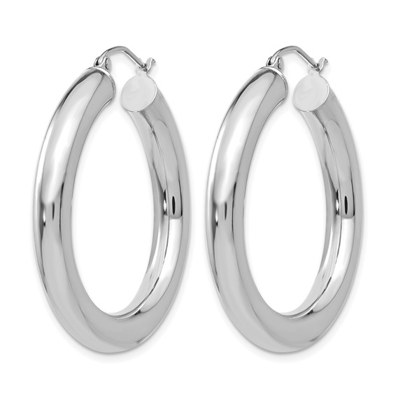 Herco 18K White Gold Rhodium-plated Polished 5x25mm Round Hoop Earrings