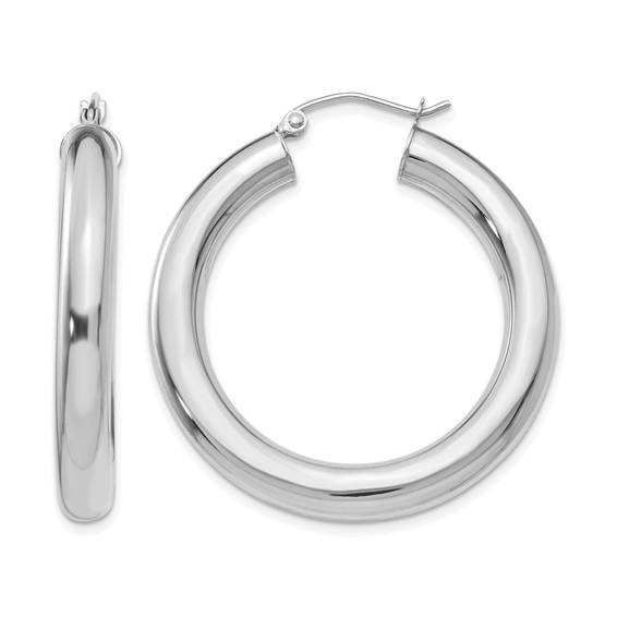 Herco 18K White Gold Rhodium-plated Polished 5x25mm Round Hoop Earrings