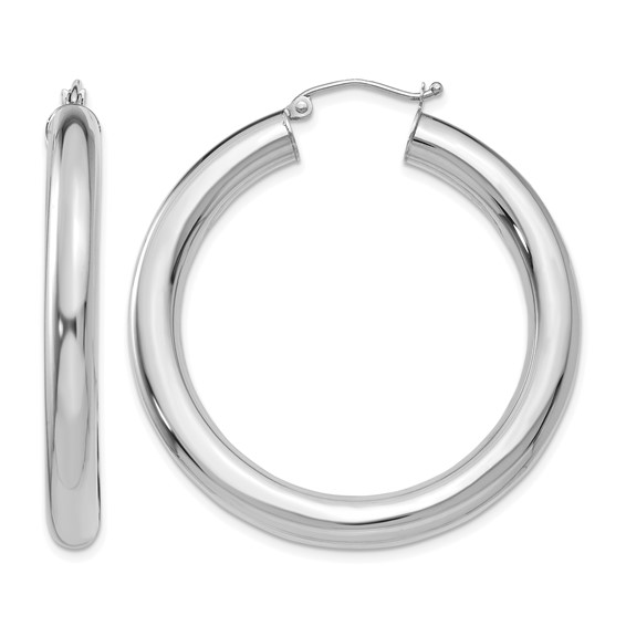 Herco 18K White Gold Rhodium-plated Polished 5x30mm Round Hoop Earrings