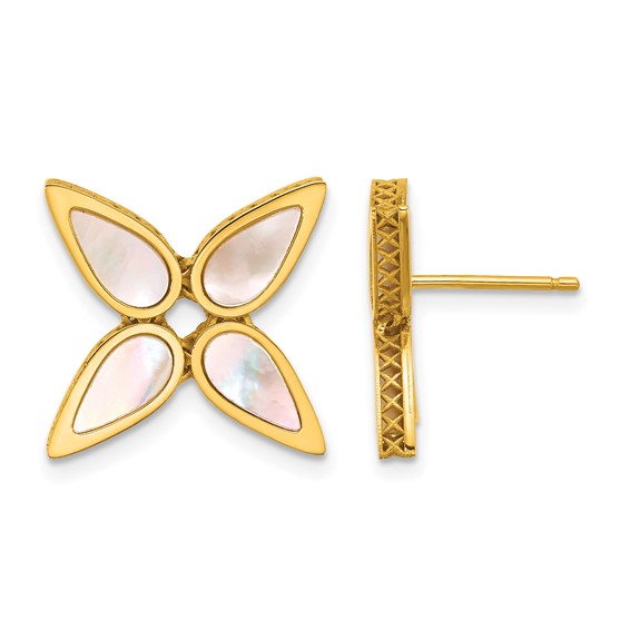 Herco 18K Polished Mother of Pearl Flower Post Earrings