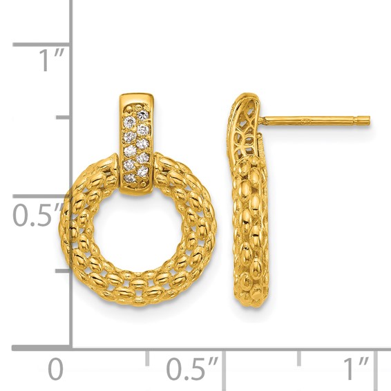 Herco 18K Polished Diamond Popcorn Circle Post Dangle Earrings