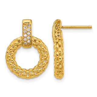 Herco 18K Polished Diamond Popcorn Circle Post Dangle Earrings