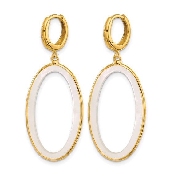 Herco 18K Polished Mother of Pearl Dangling Oval Hinged Hoop Earrings