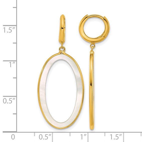 Herco 18K Polished Mother of Pearl Dangling Oval Hinged Hoop Earrings
