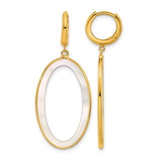 Herco 18K Polished Mother of Pearl Dangling Oval Hinged Hoop Earrings