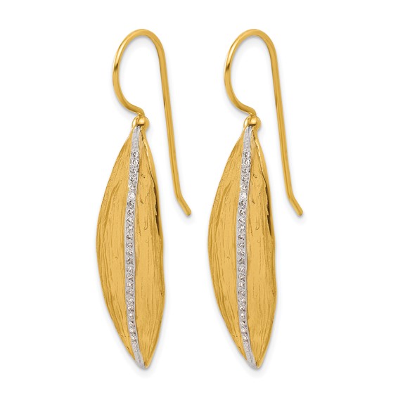 Herco 18K Polished and Textured Diamond Leaf Dangle Earrings