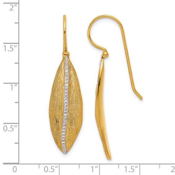 Herco 18K Polished and Textured Diamond Leaf Dangle Earrings