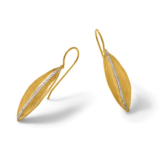 Herco 18K Polished and Textured Diamond Leaf Dangle Earrings