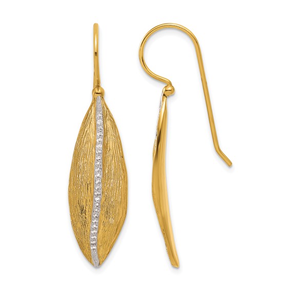 Herco 18K Polished and Textured Diamond Leaf Dangle Earrings
