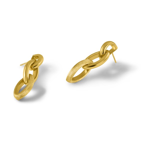 Herco 18K Polished and Brushed Marquise Link Post Dangle Earrings