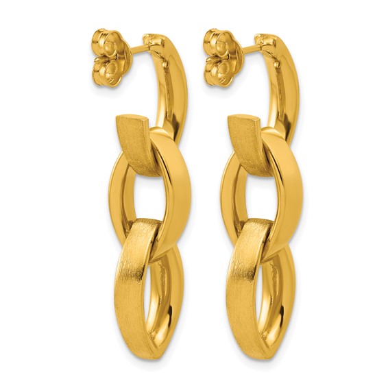 Herco 18K Polished and Brushed Navette Link Post Dangle Earrings