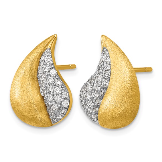 Herco 18K Polished and Brushed Diamond Teardrop Post Earrings