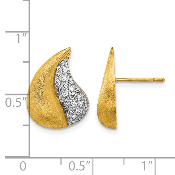 Herco 18K Polished and Brushed Diamond Teardrop Post Earrings