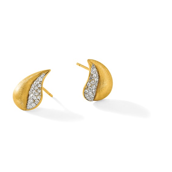 Herco 18K Polished and Brushed Diamond Teardrop Post Earrings