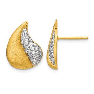 Herco 18K Polished and Brushed Diamond Teardrop Post Earrings