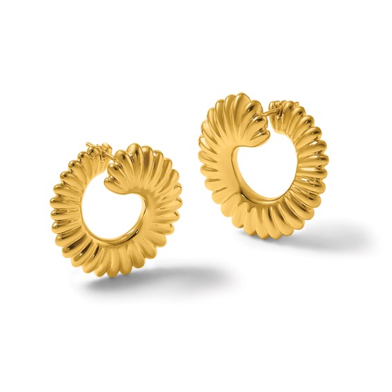 Herco 18K Polished and Grooved Swirl Circle Hoop Earrings
