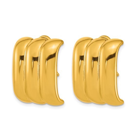 Herco 18K Polished 3-Row Rectangular Omega Back Earrings