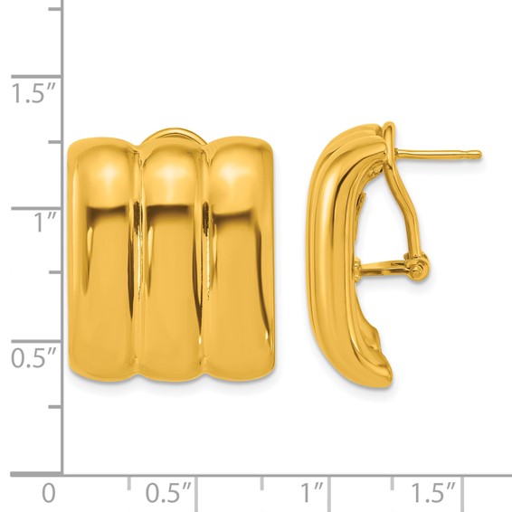 Herco 18K Polished 3-Row Rectangular Omega Back Earrings