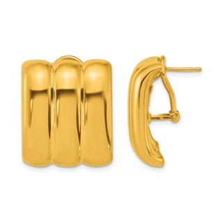 Herco 18K Polished 3-Row Rectangular Omega Back Earrings