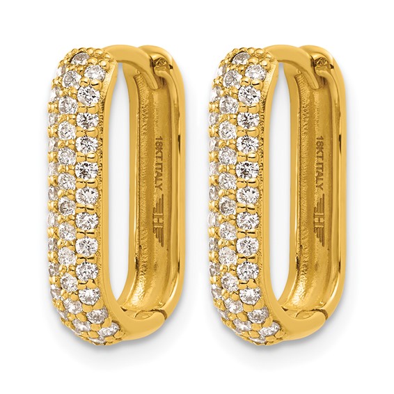 Herco 18K Polished Diamond 3.5mm Hinged Oval Hoop Earrings