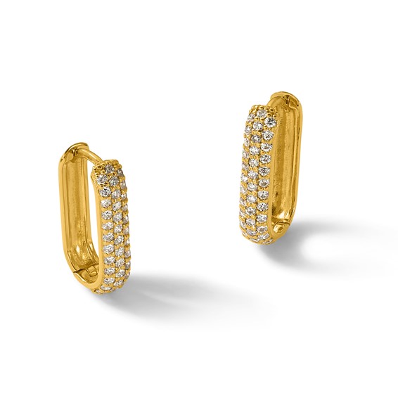Herco 18K Polished Diamond 3.5mm Hinged Oval Hoop Earrings