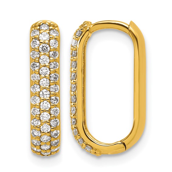 Herco 18K Polished Diamond 3.5mm Hinged Oval Hoop Earrings