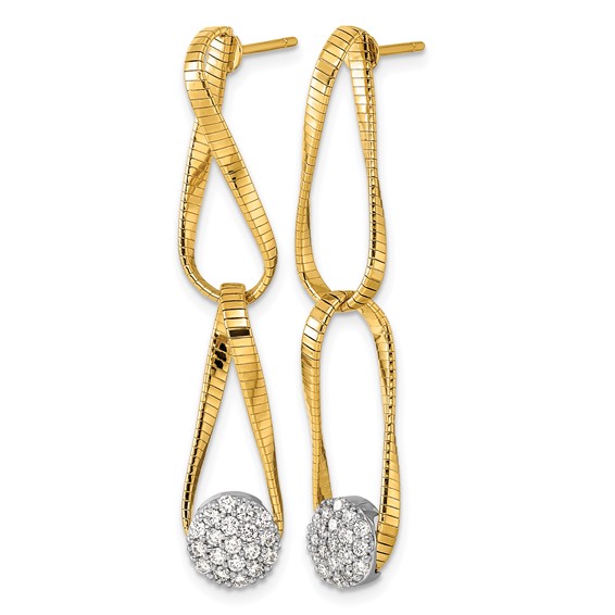 Herco 18K Two-tone Textured Twisted Oval Link Diamond Dangle Post Earrings