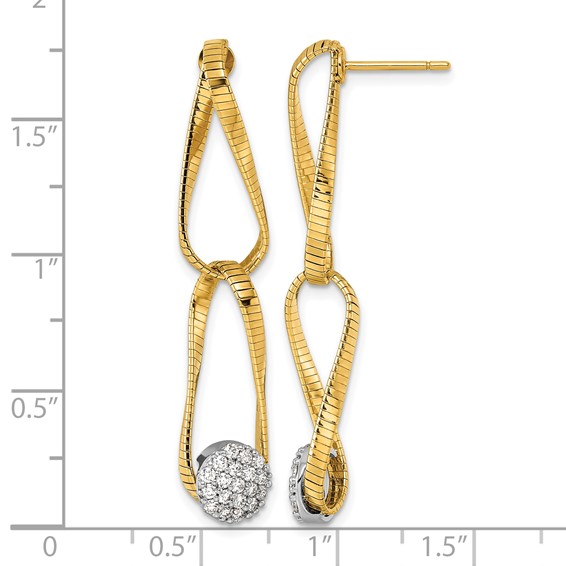 Herco 18K Two-tone Textured Twisted Oval Link Diamond Dangle Post Earrings