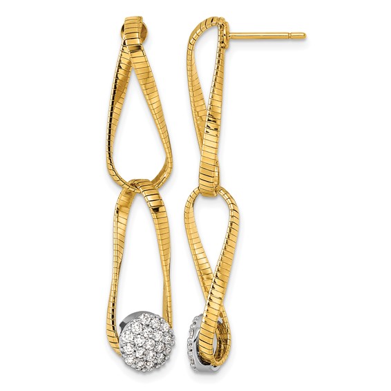 Herco 18K Two-tone Textured Twisted Oval Link Diamond Dangle Post Earrings