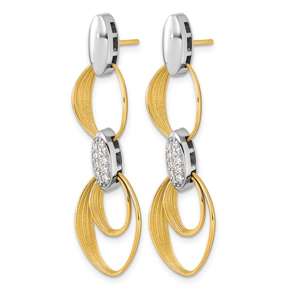 Herco 18K Two-tone Textured Link with Diamonds Post Dangle Earrings