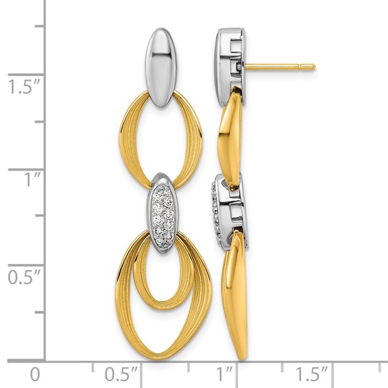 Herco 18K Two-tone Textured Link with Diamonds Post Dangle Earrings